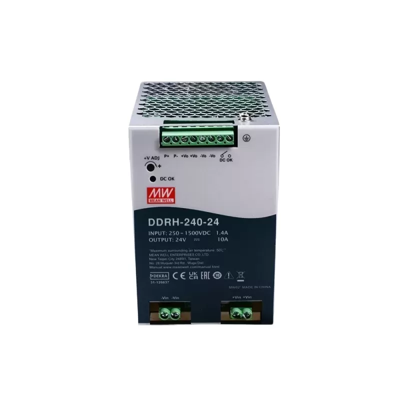 MeanWell DDRH-240-24 240W High-Reliability DC Converter with 250~1500Vdc Ultra-Wide Input Rail-Mounted Type