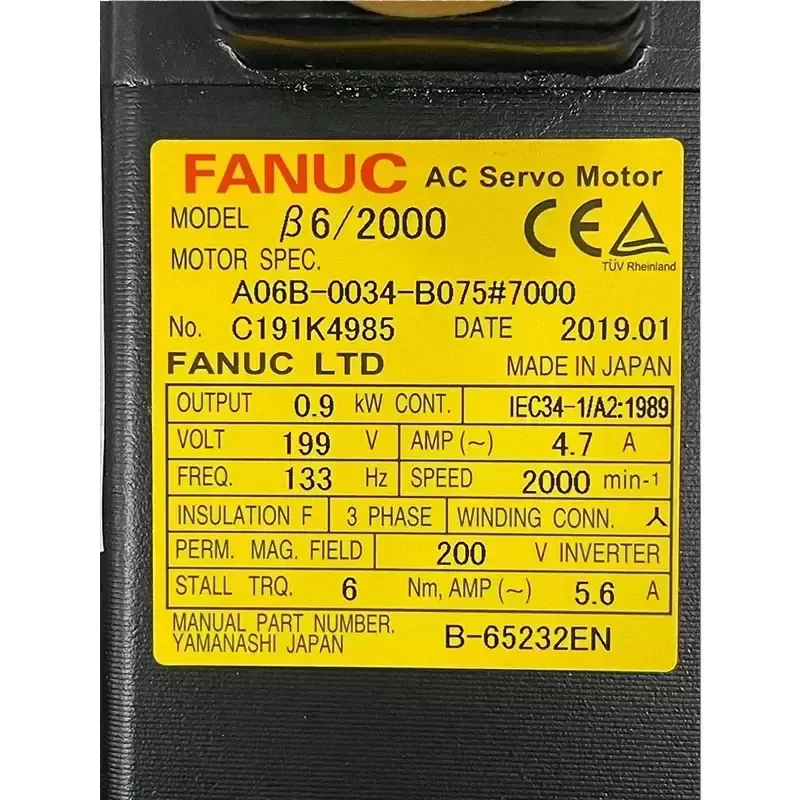 A06B-0034-B075#7000 FANUC A06B0034B0757000 Cnc AC Servo Motor A06B-0034-B075#7000 FANUC A06B0034B0757000 Cnc AC Servo Motor