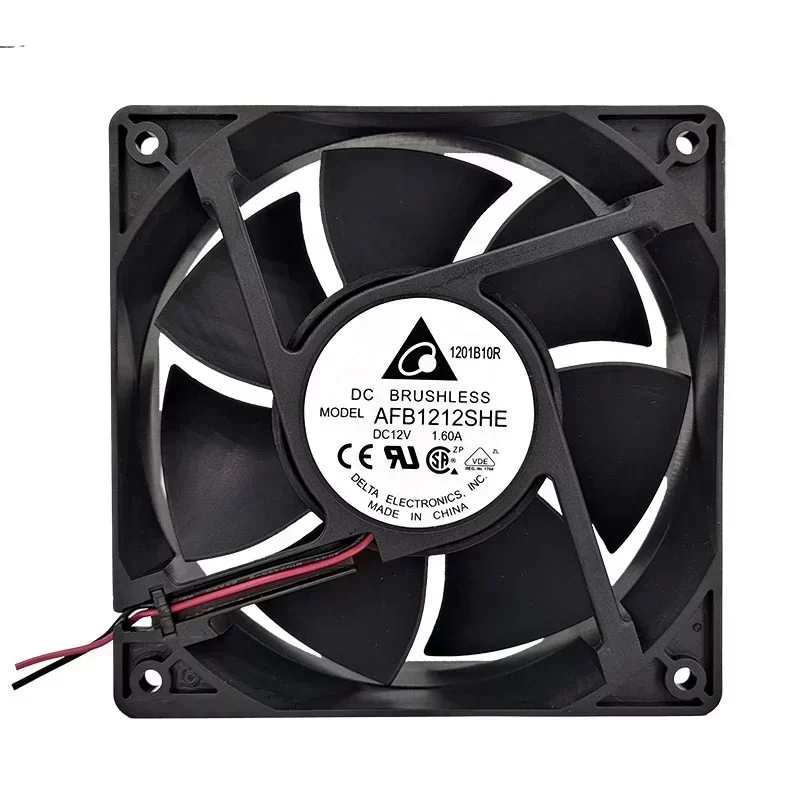 AFB1212SHE DELTA Axial Fan 120x120x38MM 12V DC 190.48CFM 4100RPM Double Ball Bearing Plastic