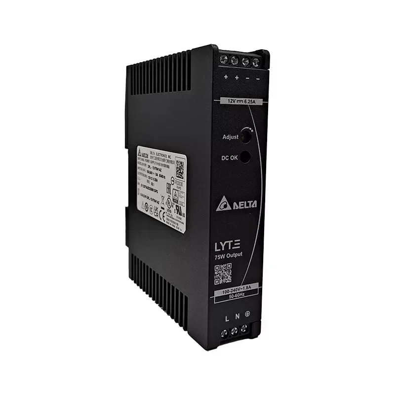 Delta DRL-12V75W1AZ DIN Rail Power Supply 12V 6.25A 75W Switching 85-264Vac Input Overvoltage Protection Delta DRL-12V75W1AZ DIN Rail Power Supply 12V 6.25A 75W Switching 85-264Vac Input Overvoltage Protection