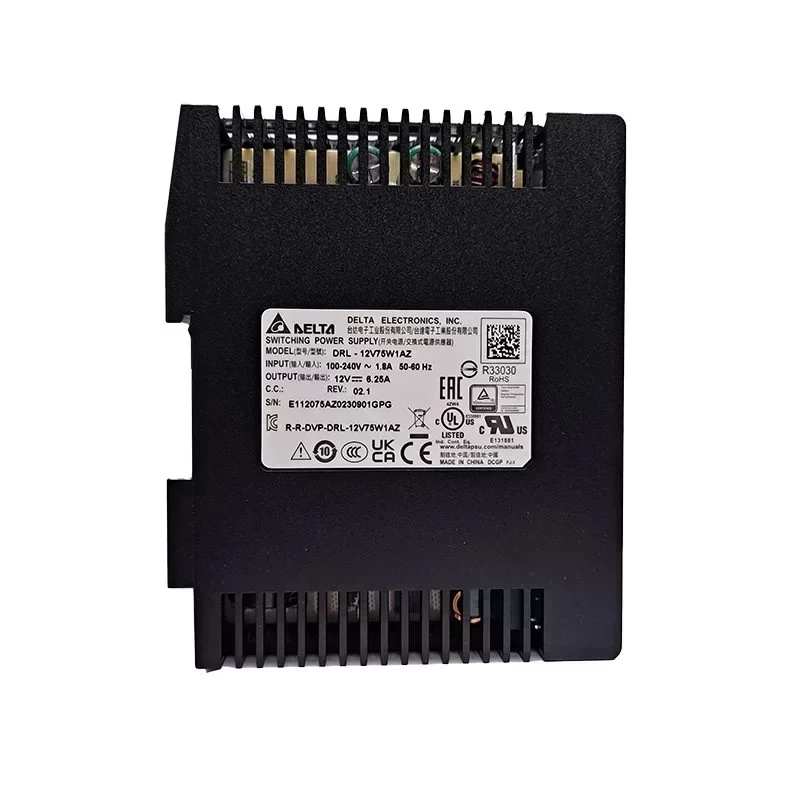 Delta DRL-12V75W1AZ DIN Rail Power Supply 12V 6.25A 75W Switching 85-264Vac Input Overvoltage Protection Delta DRL-12V75W1AZ DIN Rail Power Supply 12V 6.25A 75W Switching 85-264Vac Input Overvoltage Protection