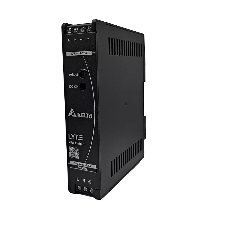 Delta DRL-12V75W1AZ DIN Rail Power Supply 12V 6.25A 75W Switching 85-264Vac Input Overvoltage Protection