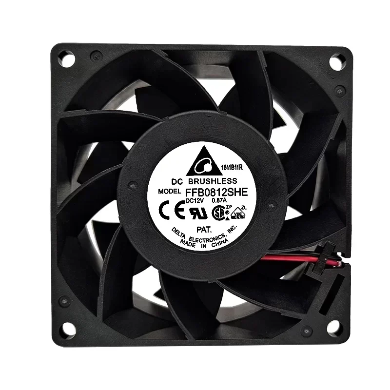 Delta FFB0812SHE 12V DC 0.87A Ball Bearing 80x80x38mm 4900RPM 68.51CFM Plastic Blade Axial Flow Exhaust Fan