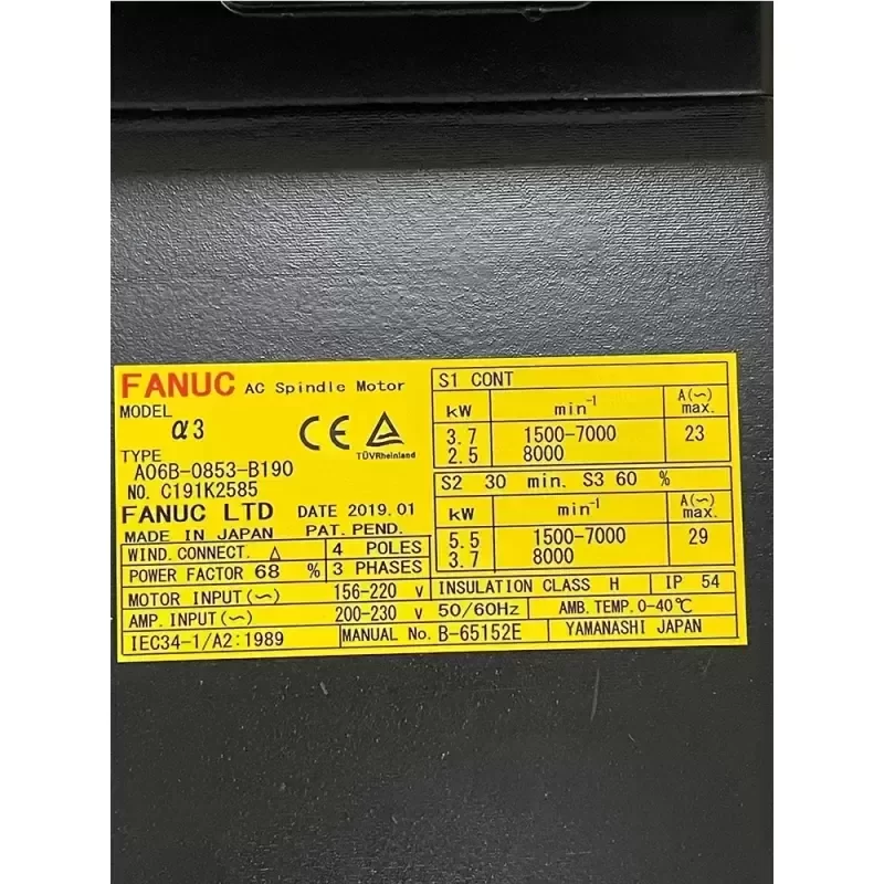 FANUC A06B-0853-B190 Ac Servo Motor Electrical Equipment FANUC A06B-0853-B190 Ac Servo Motor Electrical Equipment