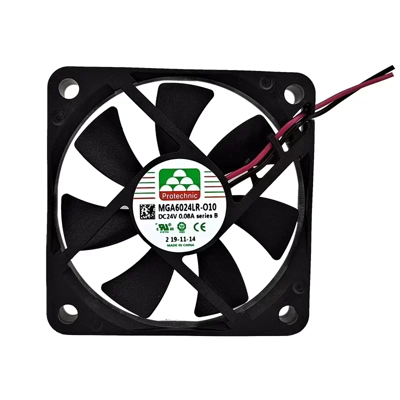 Protechnic MGA6024LR-O10(B) 24V DC Small Axial Fan 0.08A 60x60x10mm 3000RPM 10.74CFM 26.7dBA Ball Bearing Plastic Blades