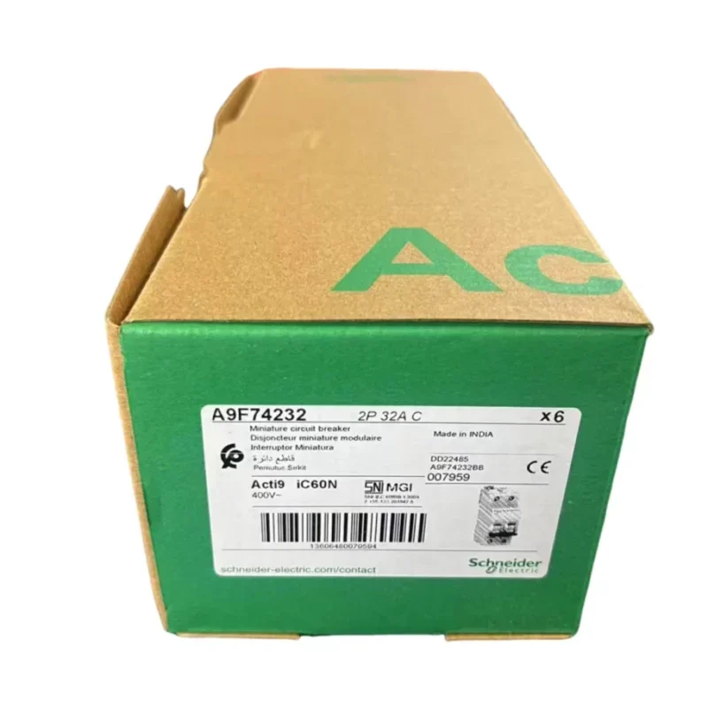Schneider MCB IC60N C Curve 2 Poles 32A DC AC Thermal-Magnetic A9F74232