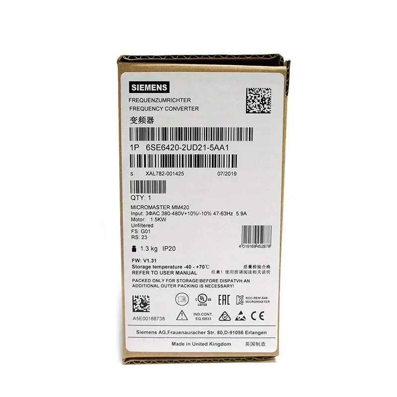 Siemens 6SE6420-2AB21-5BA1 Inverter Vfd 6SE6420-2UD22-2BA1 MICROMASTER 420 Built-in Class a Filter Frequency Converter