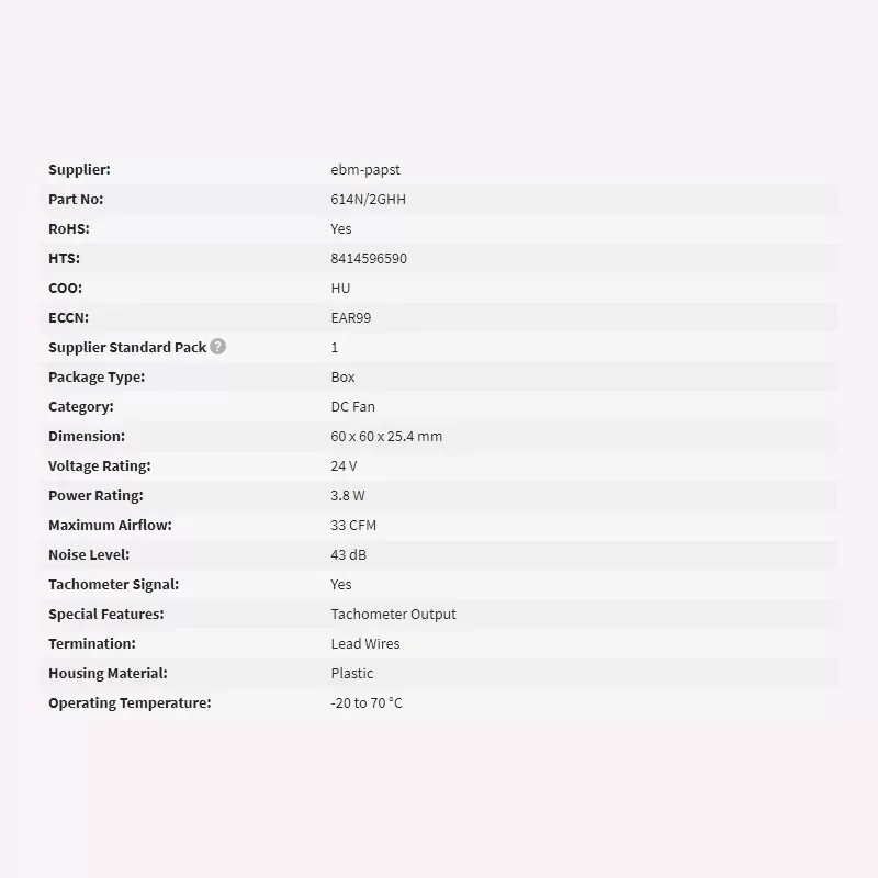 614N/2GHH ebmpapast 12V DC Axial Cooling Refrigeration Fan 614N/2GHH ebmpapast 12V DC Axial Cooling Refrigeration Fan