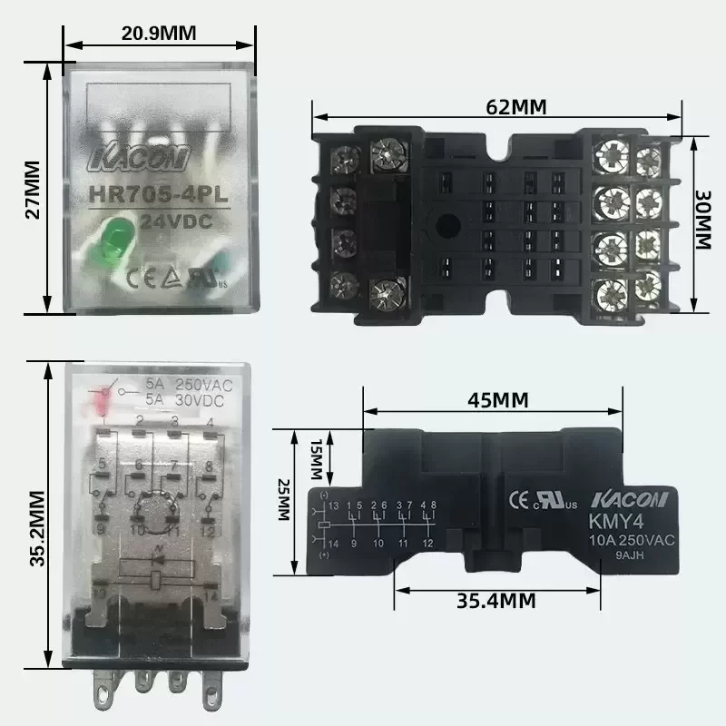 KACON HR705-2PL Series 2A+2B/4A+4B 5A Intermediate Relays KACON HR705-2PL Series 2A+2B/4A+4B 5A Intermediate Relays