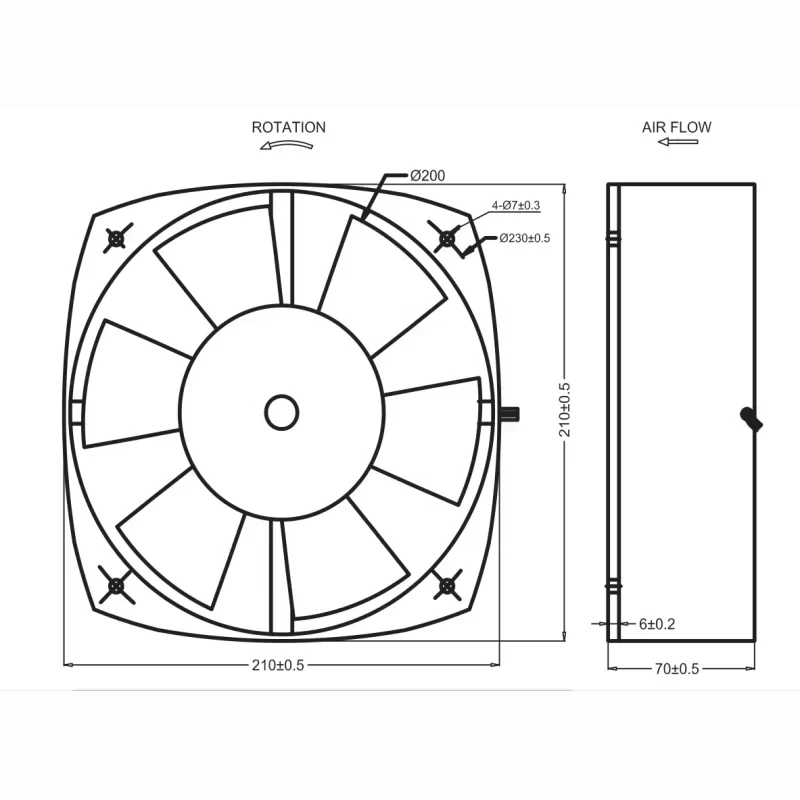 MEIXING 200FZY7-D 380V 8Inch 210x210x70mm AC Axial Fan MEIXING 200FZY7-D 380V 8Inch 210x210x70mm AC Axial Fan